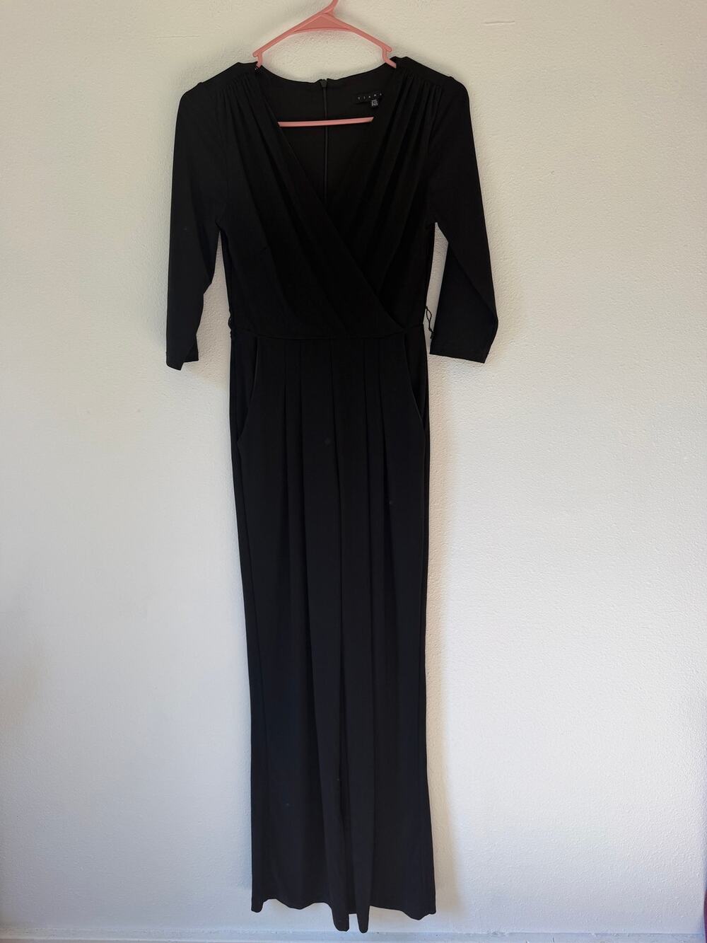Tiana B Black Quarter Sleeve V-Neck Wrap Jumpsuit Size Petite XS With Pockets